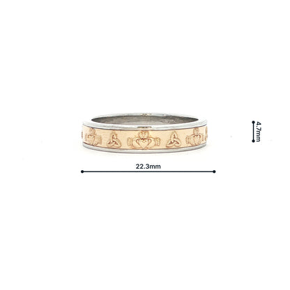 Two Tone Classic Cetic Style Band with Caddagh & Trinity Knot Symbols