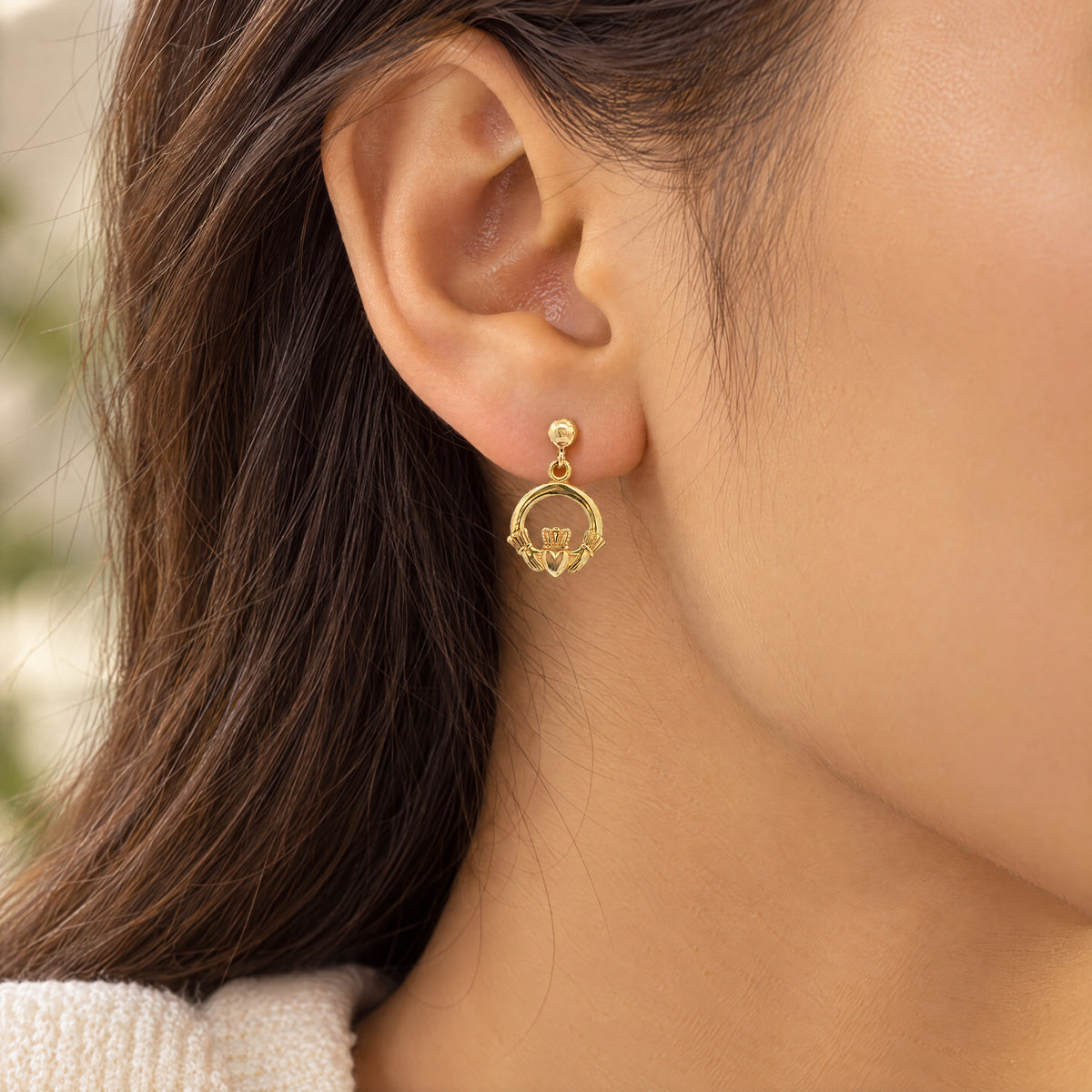 Claddagh Ball Stud Drop Earrings