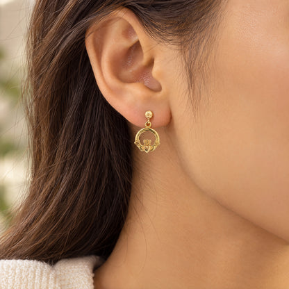 Claddagh Ball Stud Drop Earrings