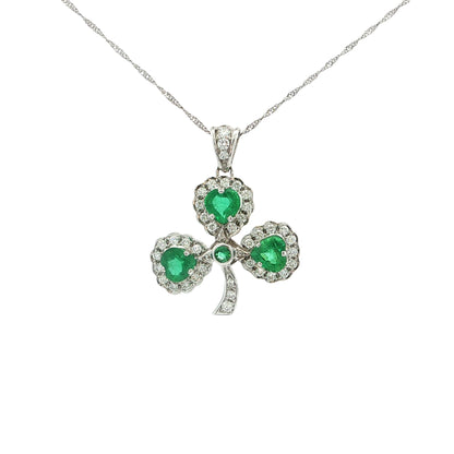 Natural Emerald Heart & Natural Diamond Halo Shamrock Pendant