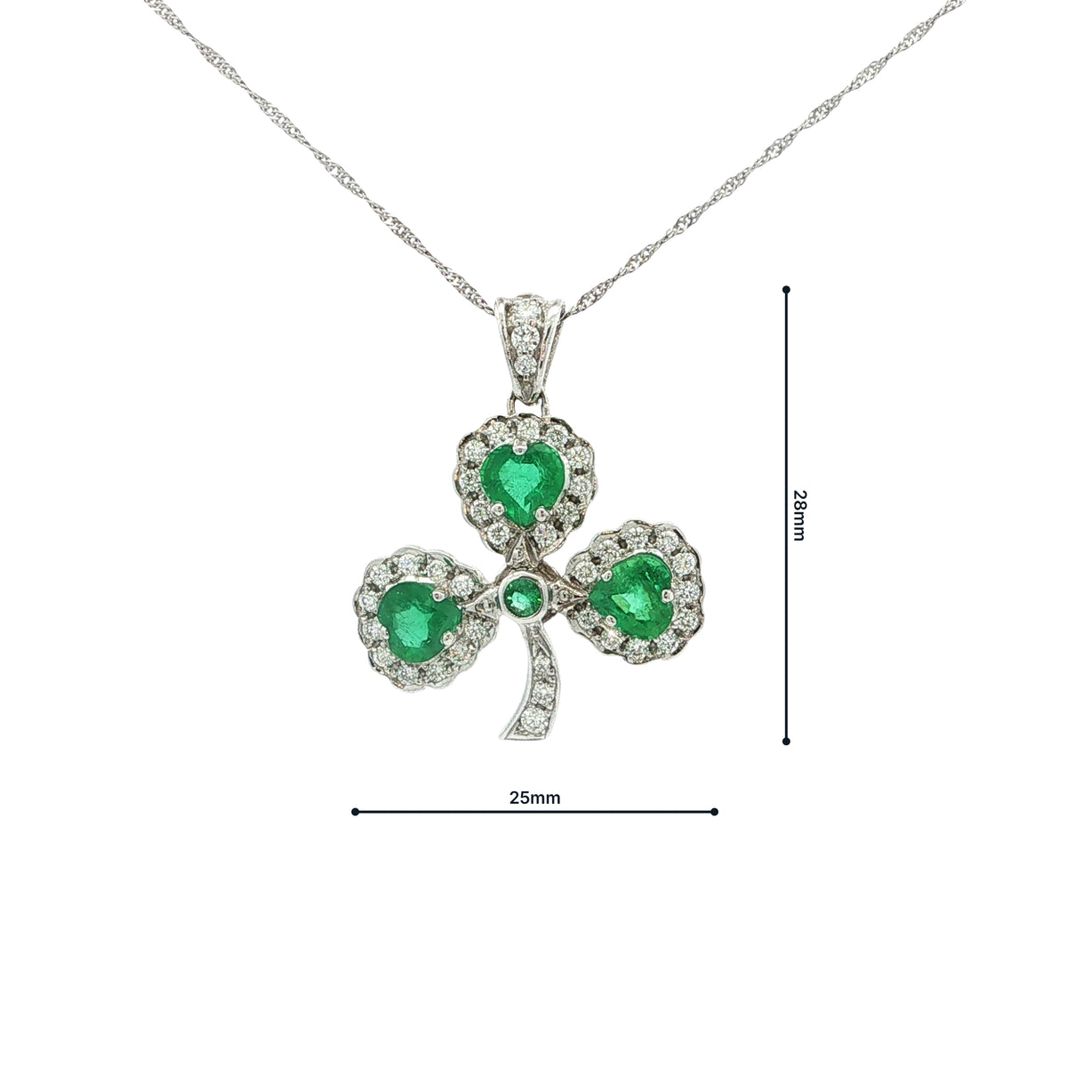 Natural Emerald Heart & Natural Diamond Halo Shamrock Pendant