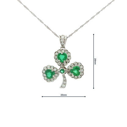 Natural Emerald Heart & Natural Diamond Halo Shamrock Pendant