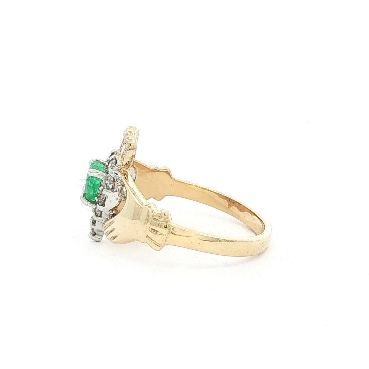 Stunning Natural Diamond and Emerald Heart Claddagh Ring
