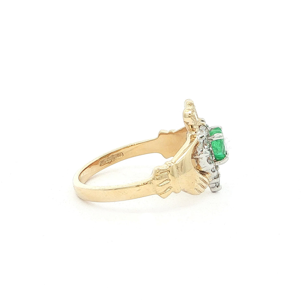 Stunning Natural Diamond and Emerald Heart Claddagh Ring