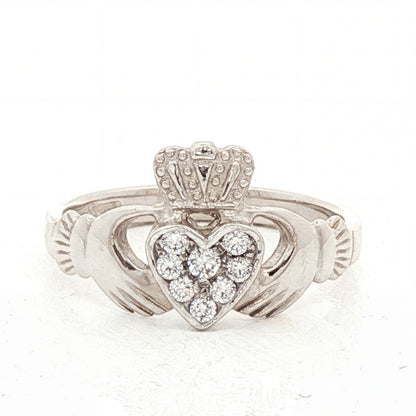 Claddagh Ring with Round Cut Natural Diamond Cluster Heart