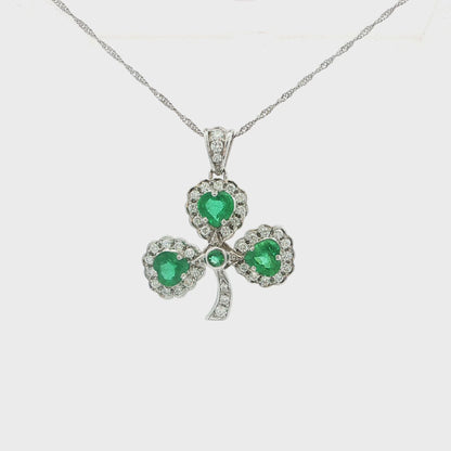 Natural Emerald Heart & Natural Diamond Halo Shamrock Pendant