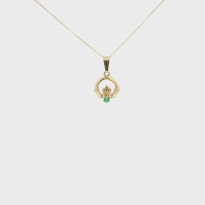 Tiny Claddagh Pendant with Round Emerald