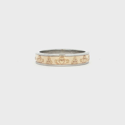 Two Tone Classic Cetic Style Band with Caddagh & Trinity Knot Symbols