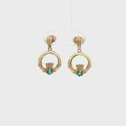 Emerald Claddagh Drop Earrings