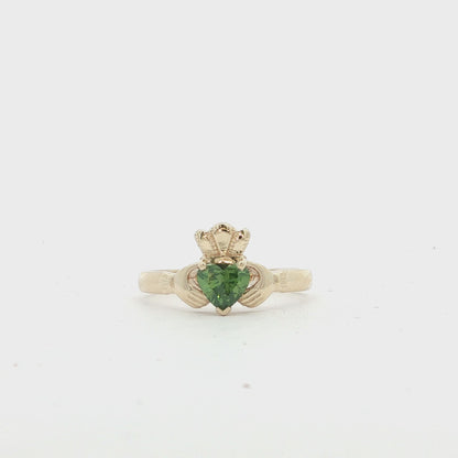 Beautiful Claddagh with Natural Green Diamond Heart Ring