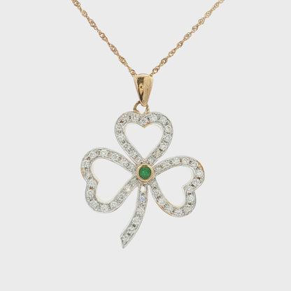 Natural Emerald & Natural Diamond Open Shamrock Pendant